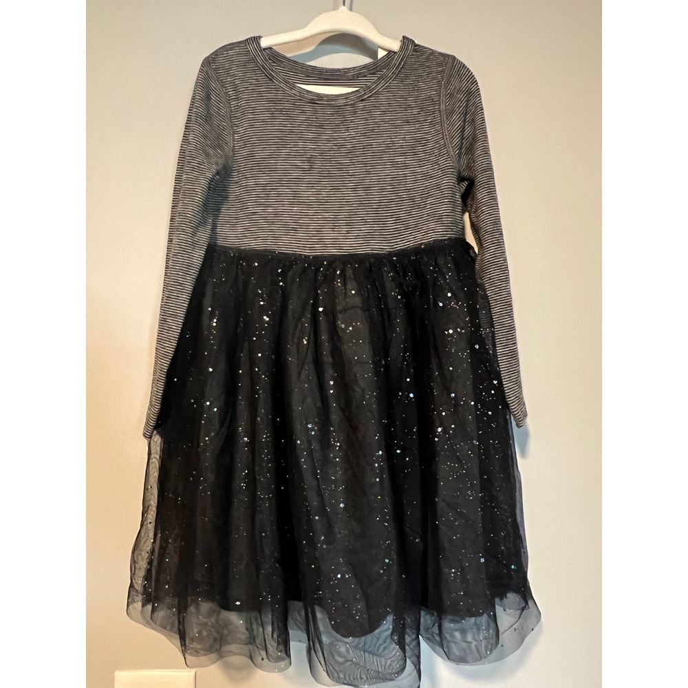 NWT Cat & Jack Girls 3T Black Striped Long Sleeve Sweater Sparkle Tulle Dress